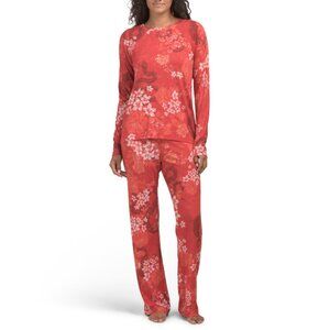JOHNNY WAS Red 2pc Pima Cotton Blend The Sylvie Raglan Pajama Set